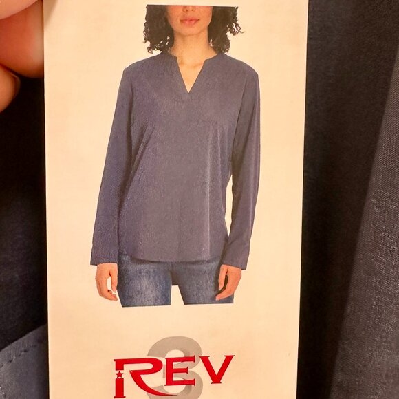 New Rev3 Tunic Blouse Women's Size S Navy Plum Center Back Pleat Stretch Office - Picture 5 of 14